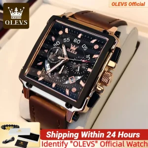 OLEVS Watches for Men Quartz Chronograph Leather